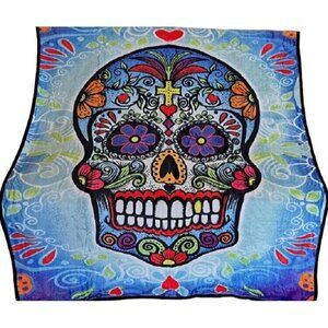 New Blue Plush Day of the Dead HUGE Sugar Skull Throw Gift Blanket Skulls Decor